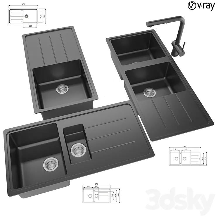 Collection of kitchen sinks 14 3DS Max Model