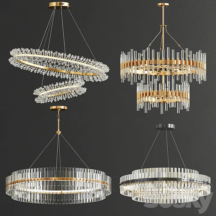Collection of modern crystal chandeliers_2 3DS Max