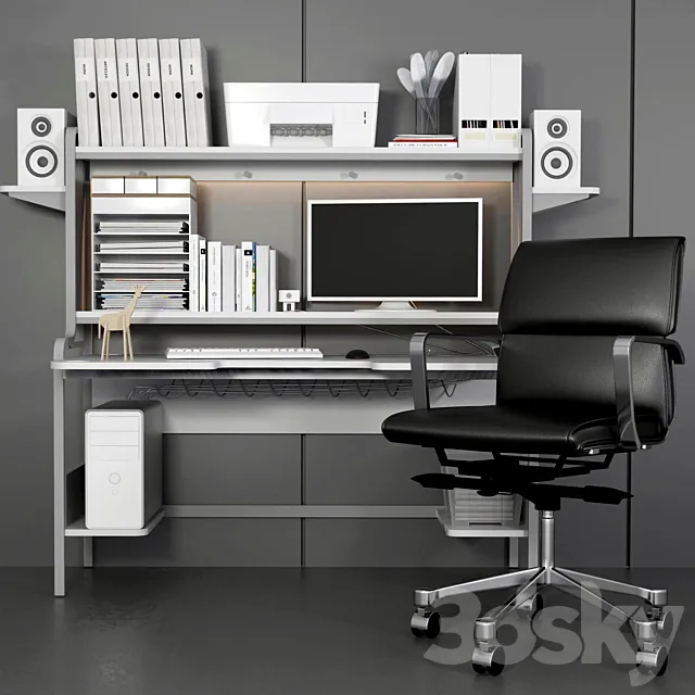 Collection of office furniture for home and stationery. Computer table and chair 3DS Max Model