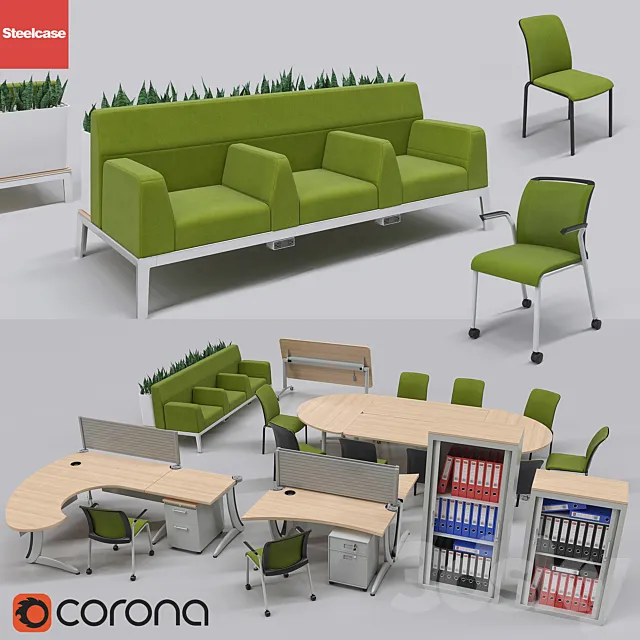 Collection of office furniture from the brand steelcase 3ds Max