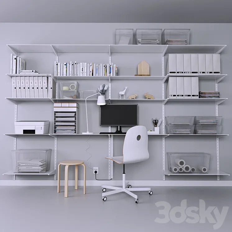 Collection of office furniture with stationery armchair and other accessories 3DS Max