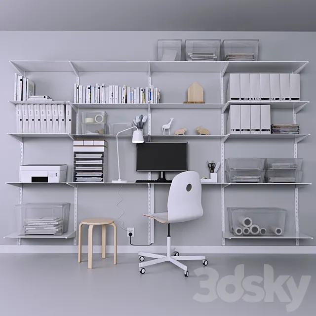 Collection of office furniture with stationery. armchair and other accessories 3DSMax File
