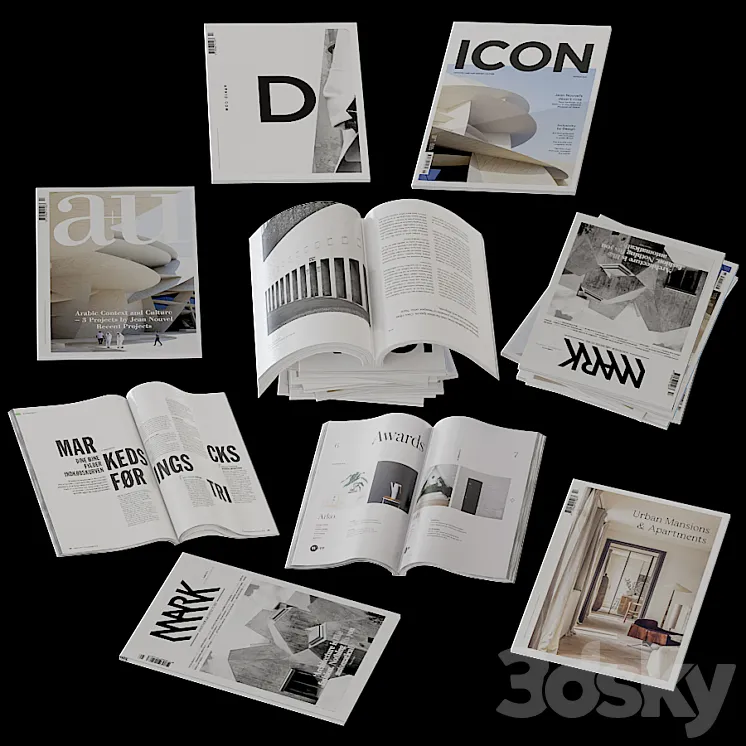 Collection of open and closed magazines 3DS Max