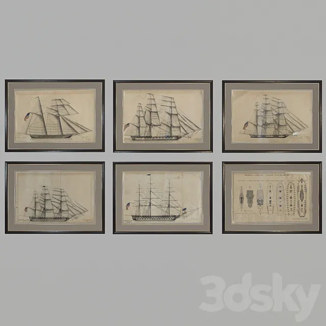 Collection of paintings with ships 3ds Max