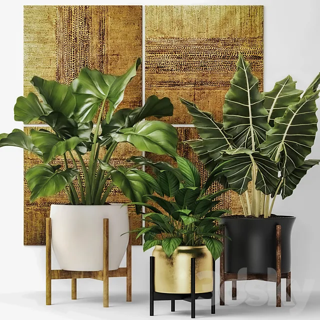 Collection of plants in pots 7. Flower pot bush flowerpot interior indoor alocasia luxury gold paintings abstraction luxury 3DS Max Model