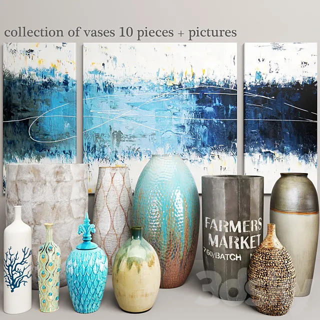 collection of vases 10 pieces + pictures 3ds Max