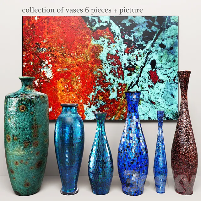 collection of vases 6 pieces + picture 3dsMax Model