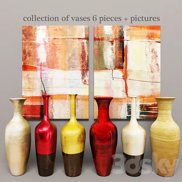 collection of vases 6 pieces + pictures 3DS Max Model