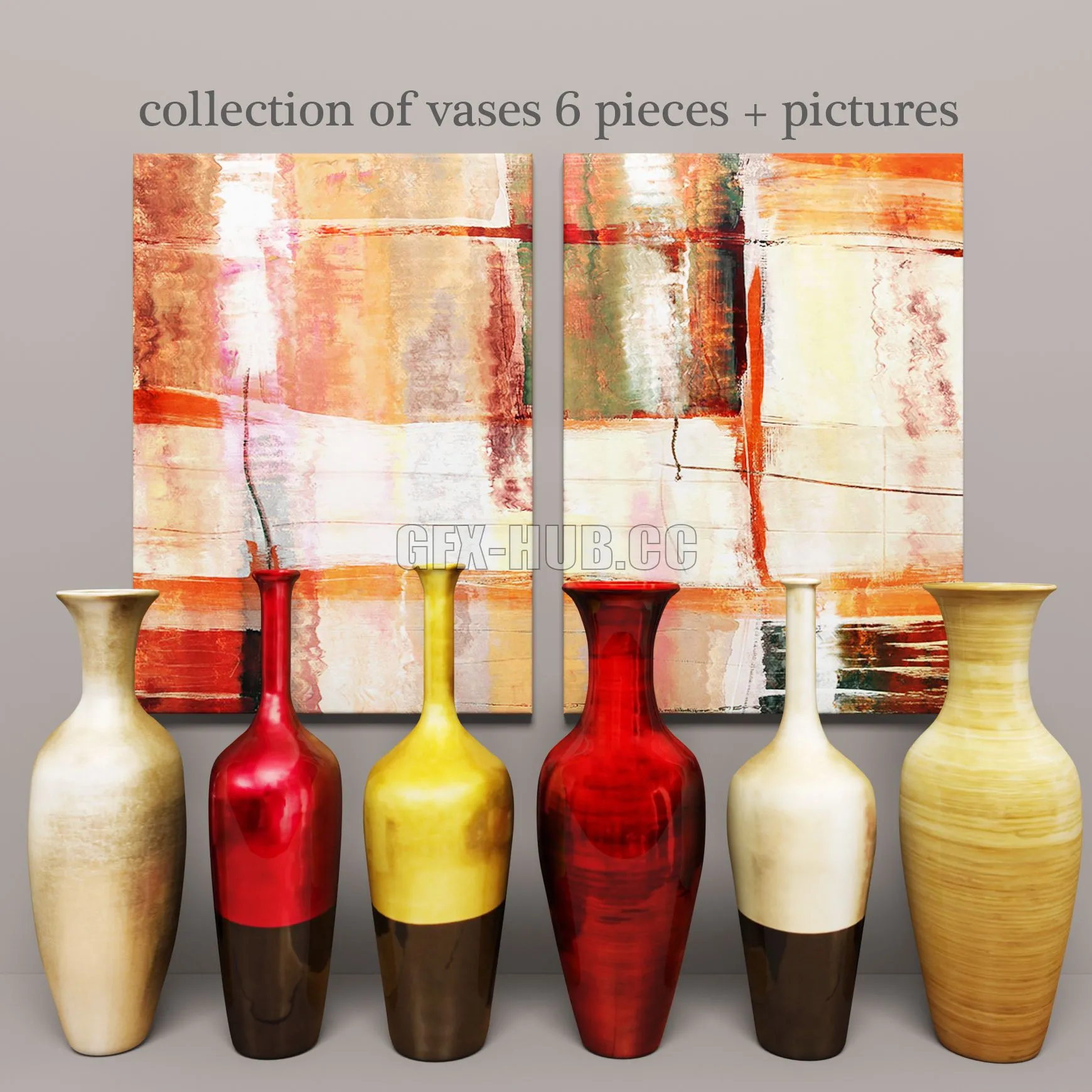 collection of vases 6 pieces + pictures 3dsMax Model