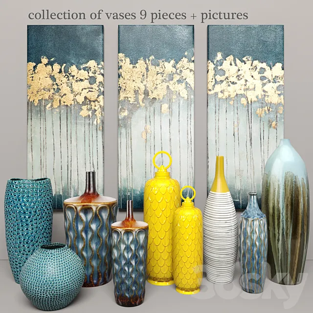collection of vases 9 pieces + pictures 3DSMax File