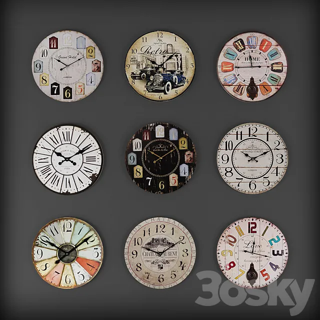 Collection of wall clocks 5 3DSMax File