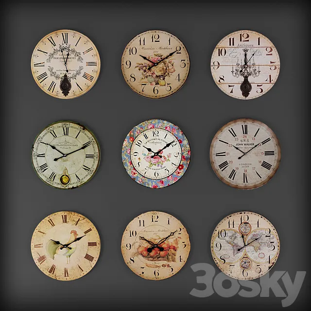 Collection of wall clocks 6 3DS Max Model