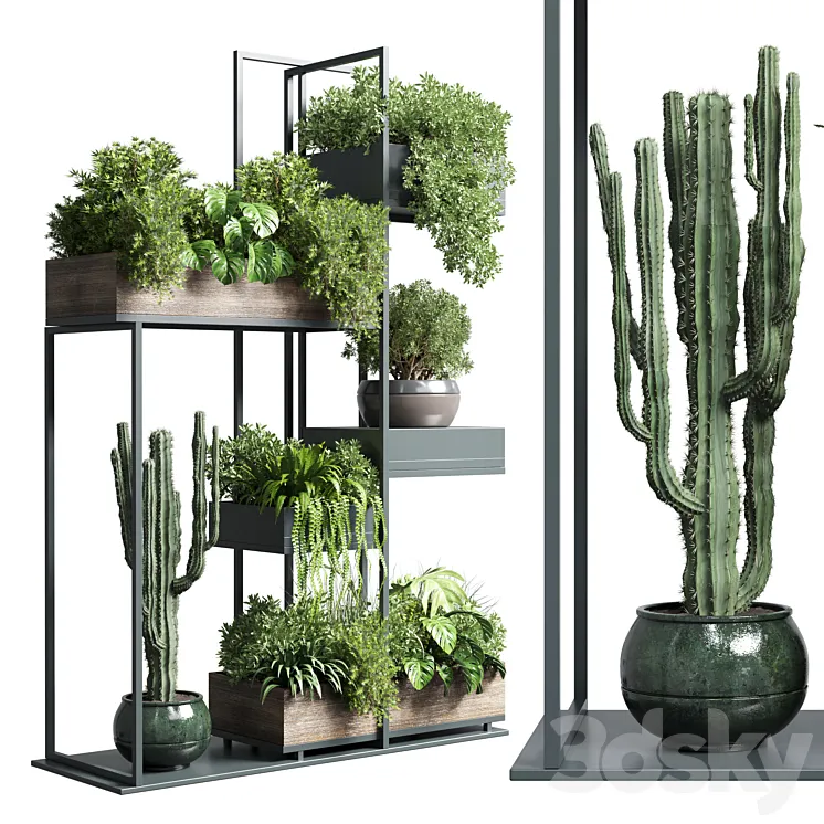 Collection Outdoor Indoor plant stand-metal and wooden vase 13 3DS Max