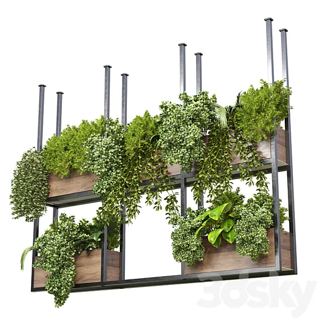 collection Outdoor plants hanging pot wood bax vase 07 3DSMax File
