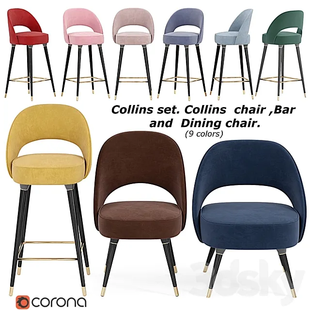 Collins set.Collins chair Bar and dining chair 3ds Max