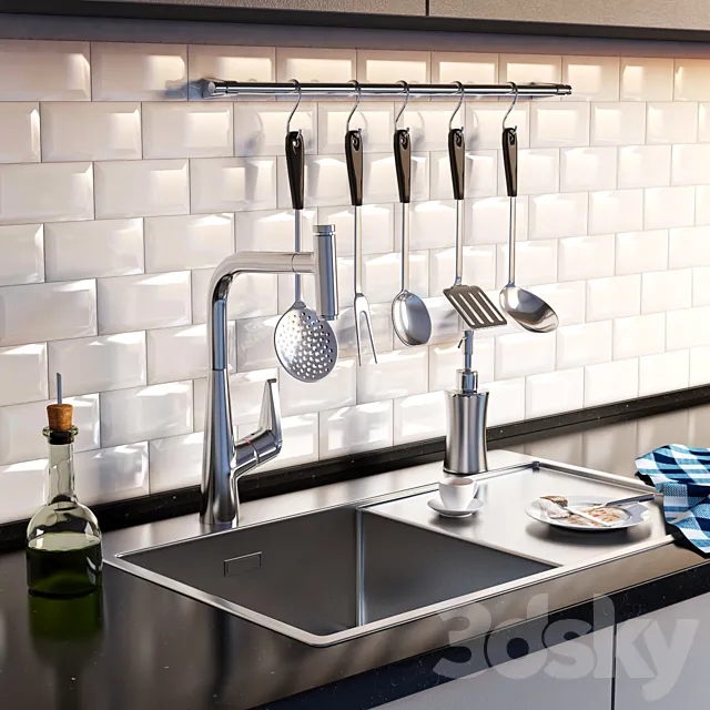 Complete kitchen sink. Artinox + Hansgrohe 3DSMax File