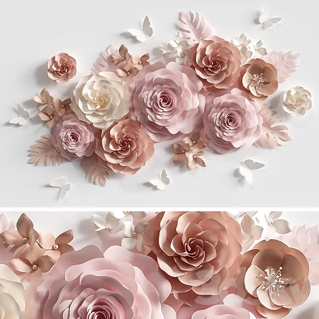 Composition of paper flowers 3DS Max Model