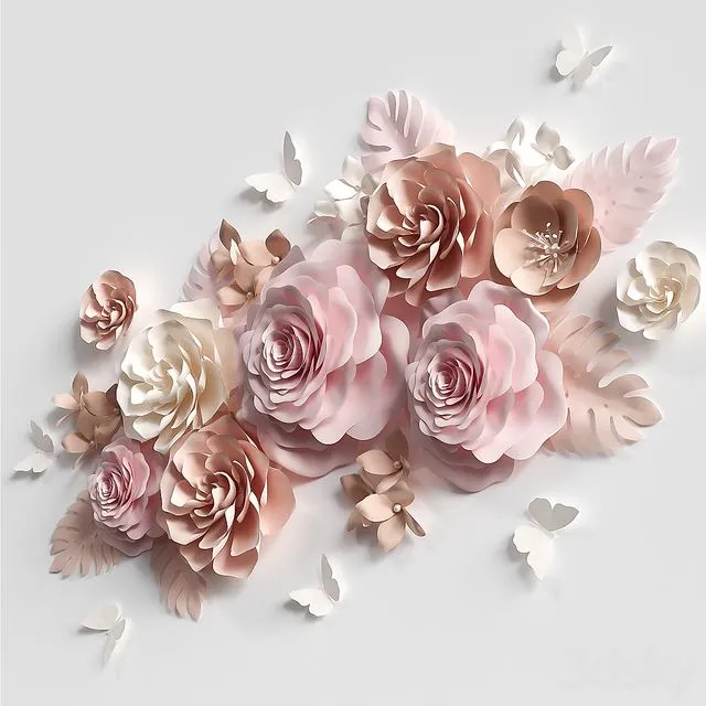 Composition of paper flowers 3dsMax Model
