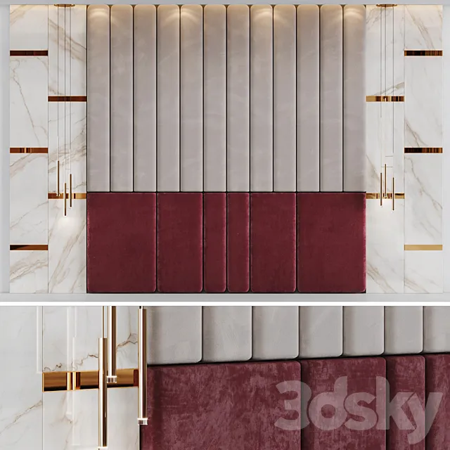Composition of the design of the headboard in the bedroom with decor 3ds Max