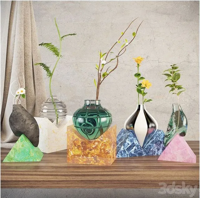 Composition set plants bouquet glass flower 3dsMax Model