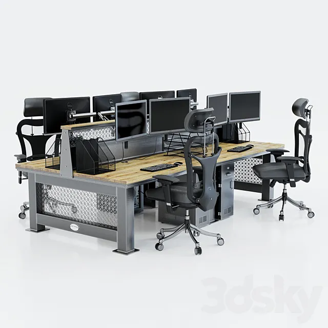 Computer desk for 4 workplaces 3DS Max Model