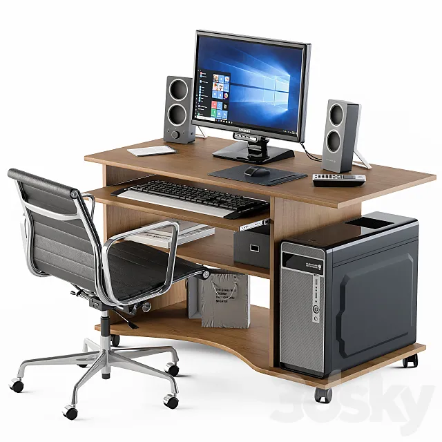 Computer Desk Set 3ds Max