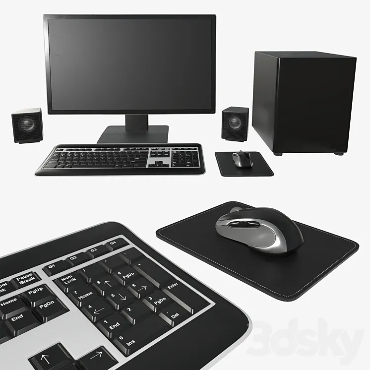 Computer monitor keyboard mouse pad speakers woofer set 3DS Max