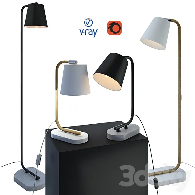 CONA table and floor lamps from the company LUCIDE Belgium. 3DS Max Model