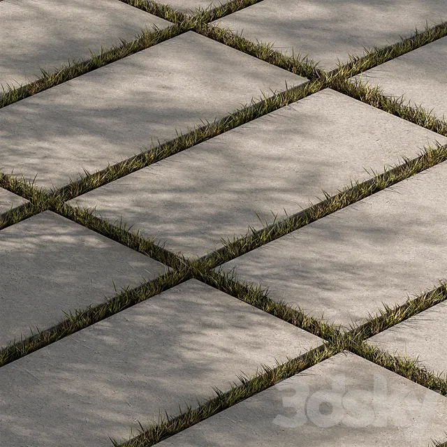 Concrete Slab with Grass – Paving 03 3DS Max Model