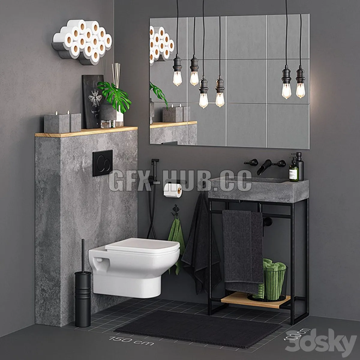 Concrete Toilet Set 3dsMax Model