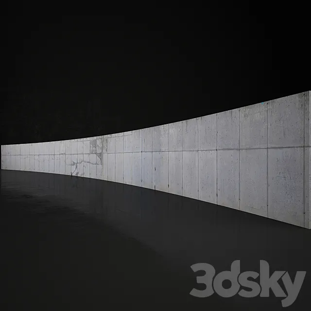 Concrete wall 25m long 3ds Max