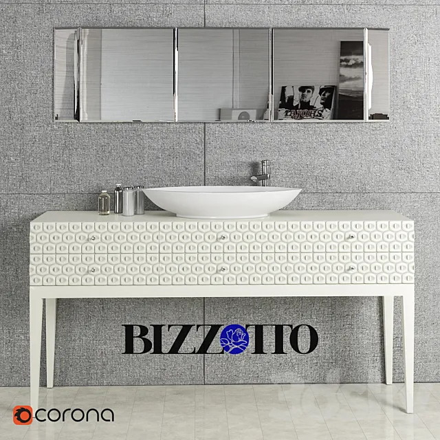 Console under the sink Bizzotto Natural chic art. 573 mirror wall art. 273 washbasin lavabo appoggio bianco mixer WasserKRAFT 4107 3DS Max Model