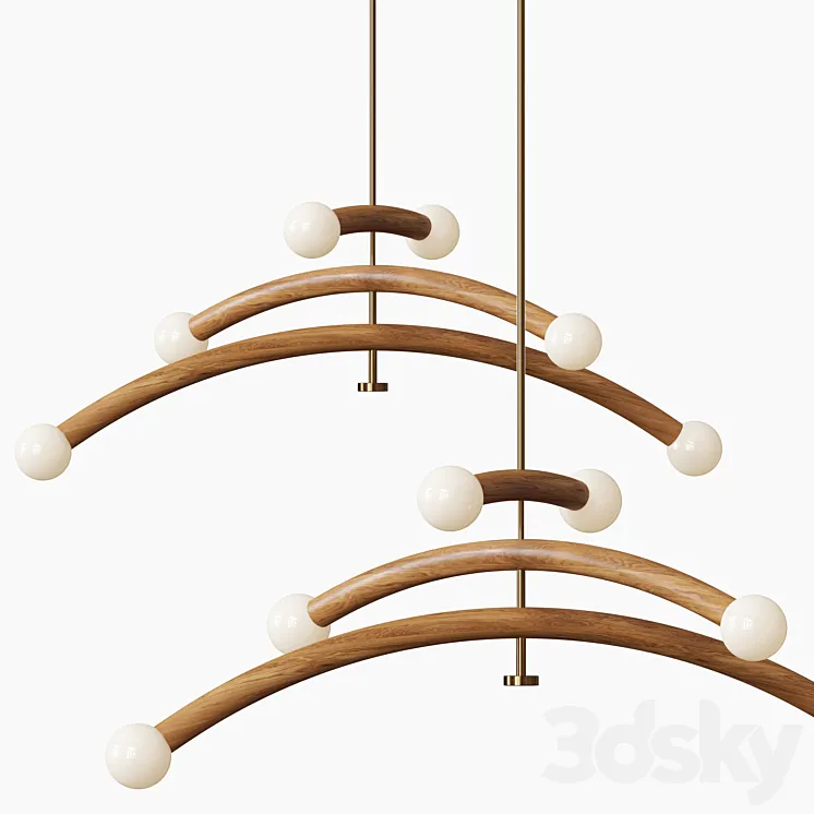 Contemporary Bleached White Oak and Brass LED Chandelier 3DS Max