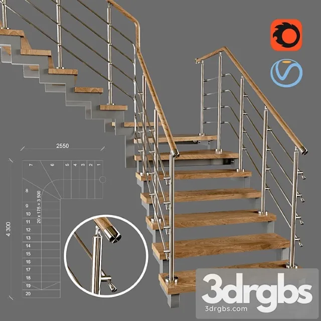 Contemporary corner staircase with staggered steps 3dsmax Download