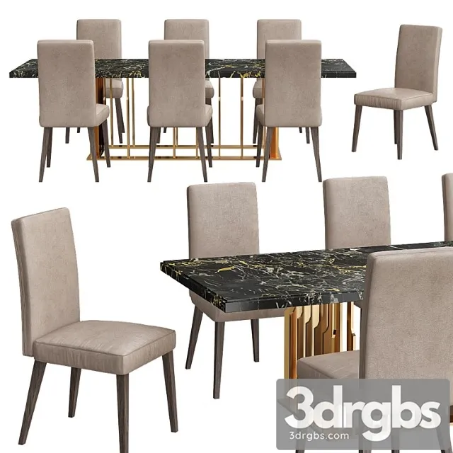 Contemporary designer italian marble rectangular dining table set 2 3dsmax Download