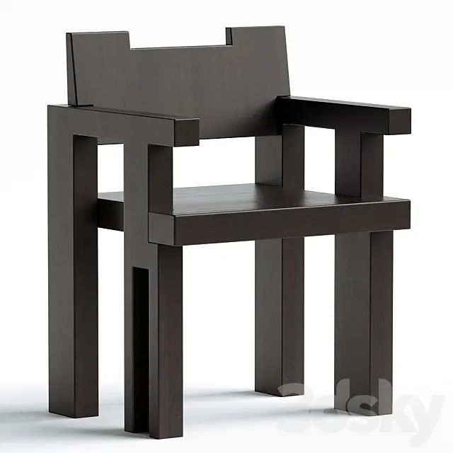 Contemporary Lacquered Wood Dining Chair 3ds Max