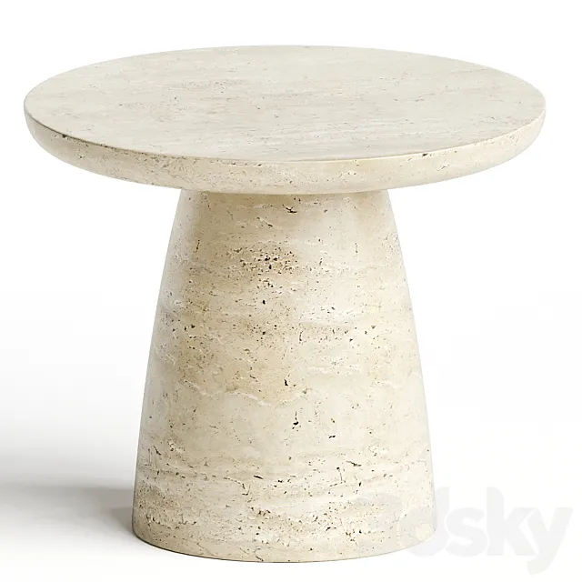 Contemporary Minimal Round Coffee Side Table in Travertine Stone Natural Pores 3DS Max Model