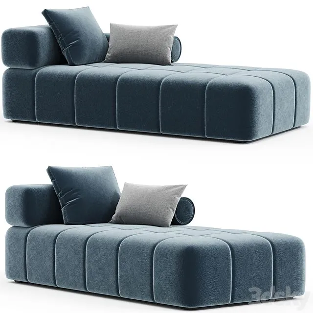 Contemporary Modular Sofa Settee in Velvet Blue Marine with metal base 01 3dsMax Model
