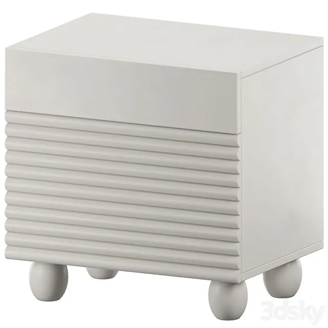 Contemporary Wooden Bed Nightstand in White with Two Drawers 3dsMax Model