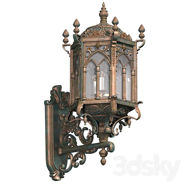 Copper outdoor wall Lantern lamp in oriental style. Arabic Streetlight Wall Lighted Copper Sconce 3ds Max