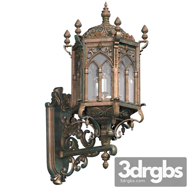 Copper outdoor wall lantern lamp in oriental style. arabic streetlight wall lighted copper sconce