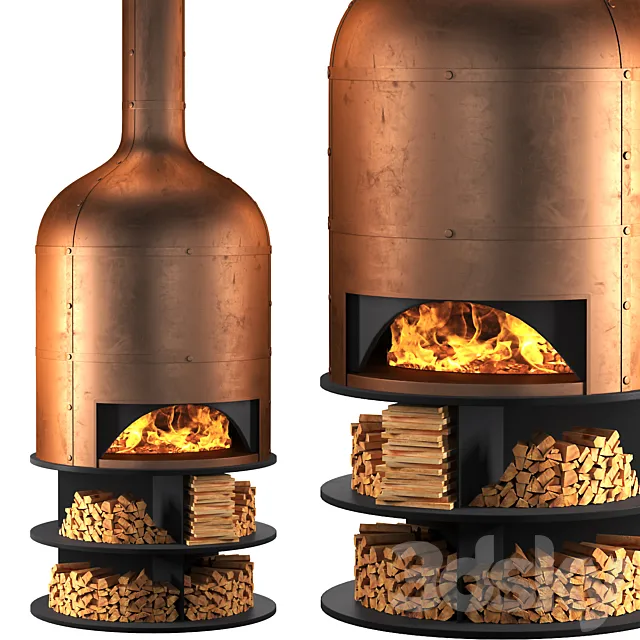 Copper oven fireplace for pizza and barbecue 3DS Max Model