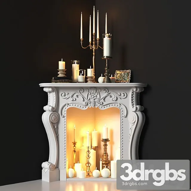 Corner fireplace with candles. decorative set