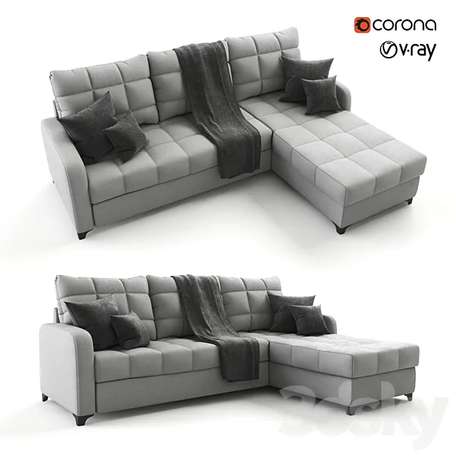 Corner. gray sofa bed Valerie. velor 3DSMax File