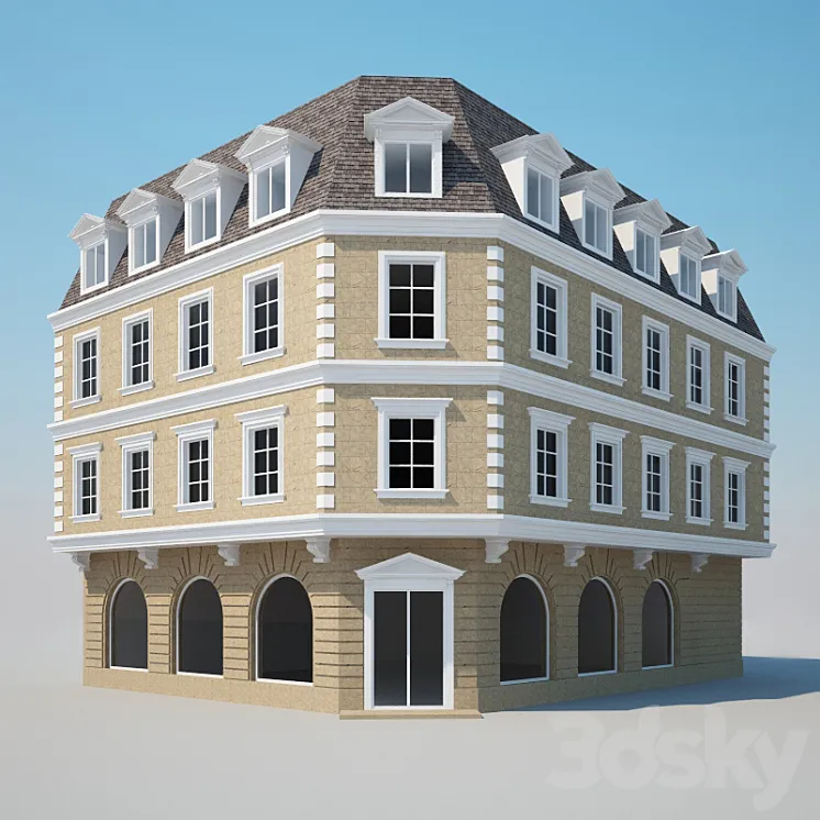 Corner house in European style 3DS Max