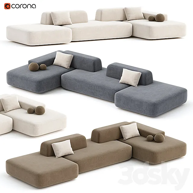 Corner Sofa Flat Como 2 3dsMax Model