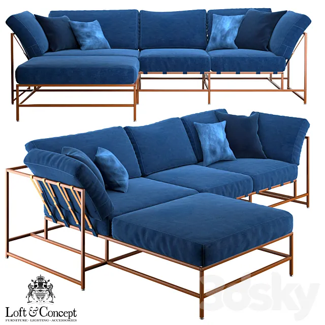 Corner sofa Indigo Denim and copper Sectional 3ds Max