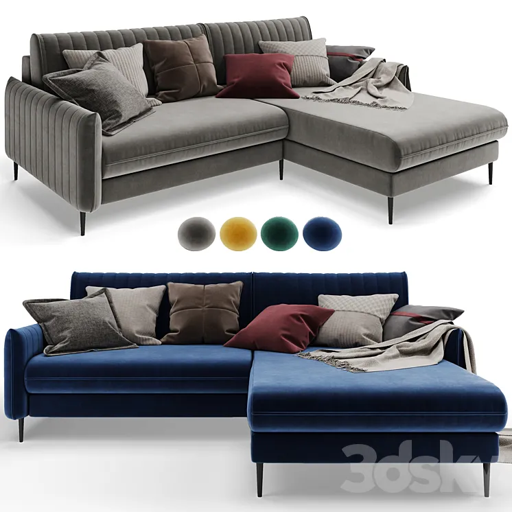 Corner sofa Swout Velvet Yellow \/ Gray Barhat Blue Time Emerad from Divanru 3DS Max