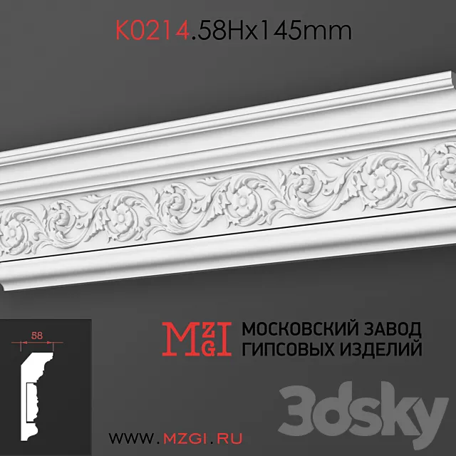 Cornices patterned plaster moldings K0214.58Nx145mm 3DS Max Model