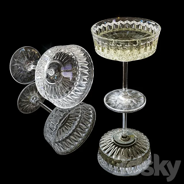 Corrugated glass goblet with wine 3ds Max